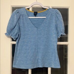 Women's Blue vintage V-Neck Top